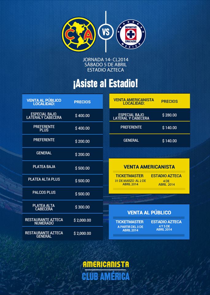 precios vs Cruz Azul * Club América - Sitio Oficial