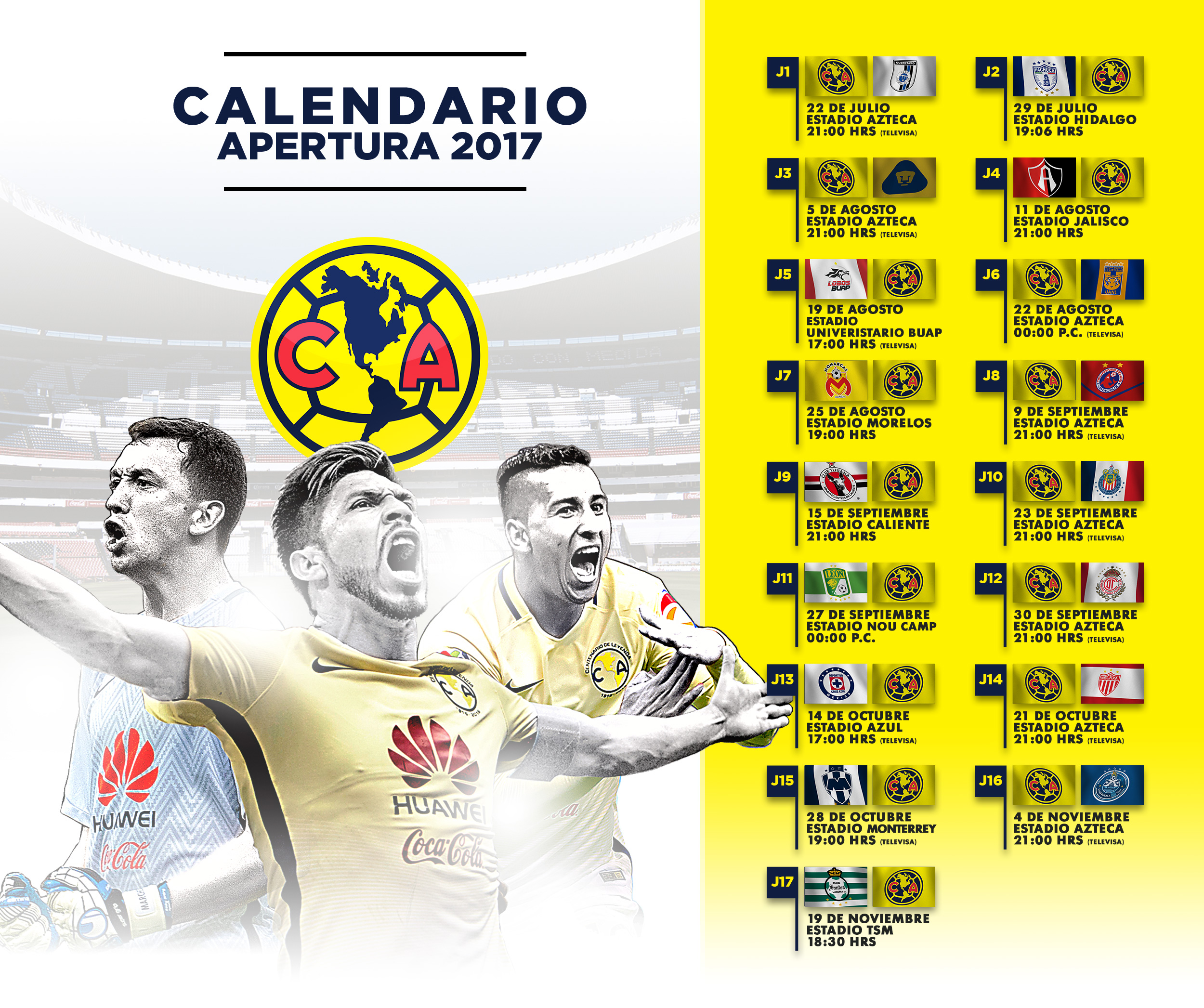 Calendario América Torneo Apertura 2017 * Club América Sitio Oficial