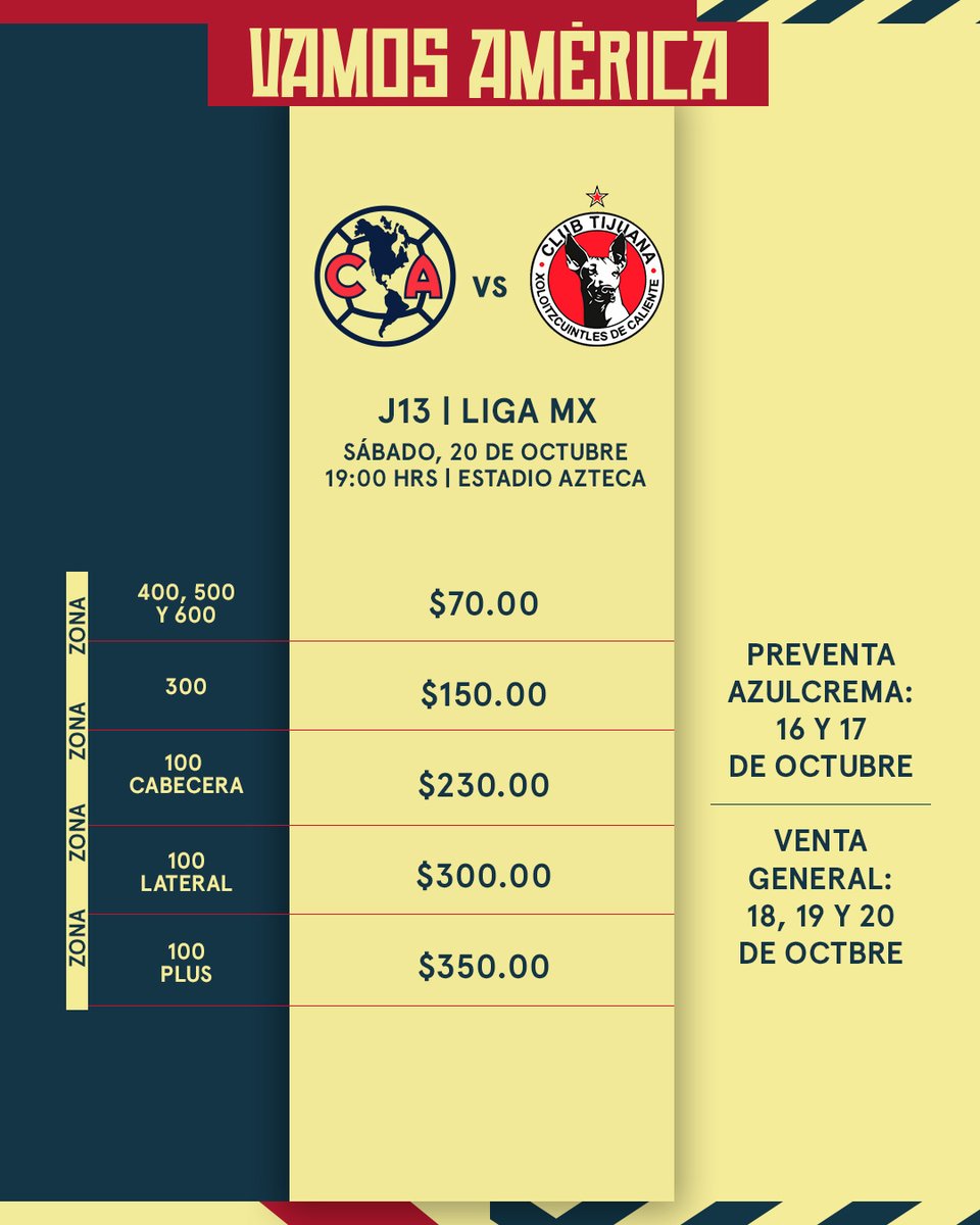 Compra tus boletos América vs Xolos de Tijuana * Club América Sitio Oficial